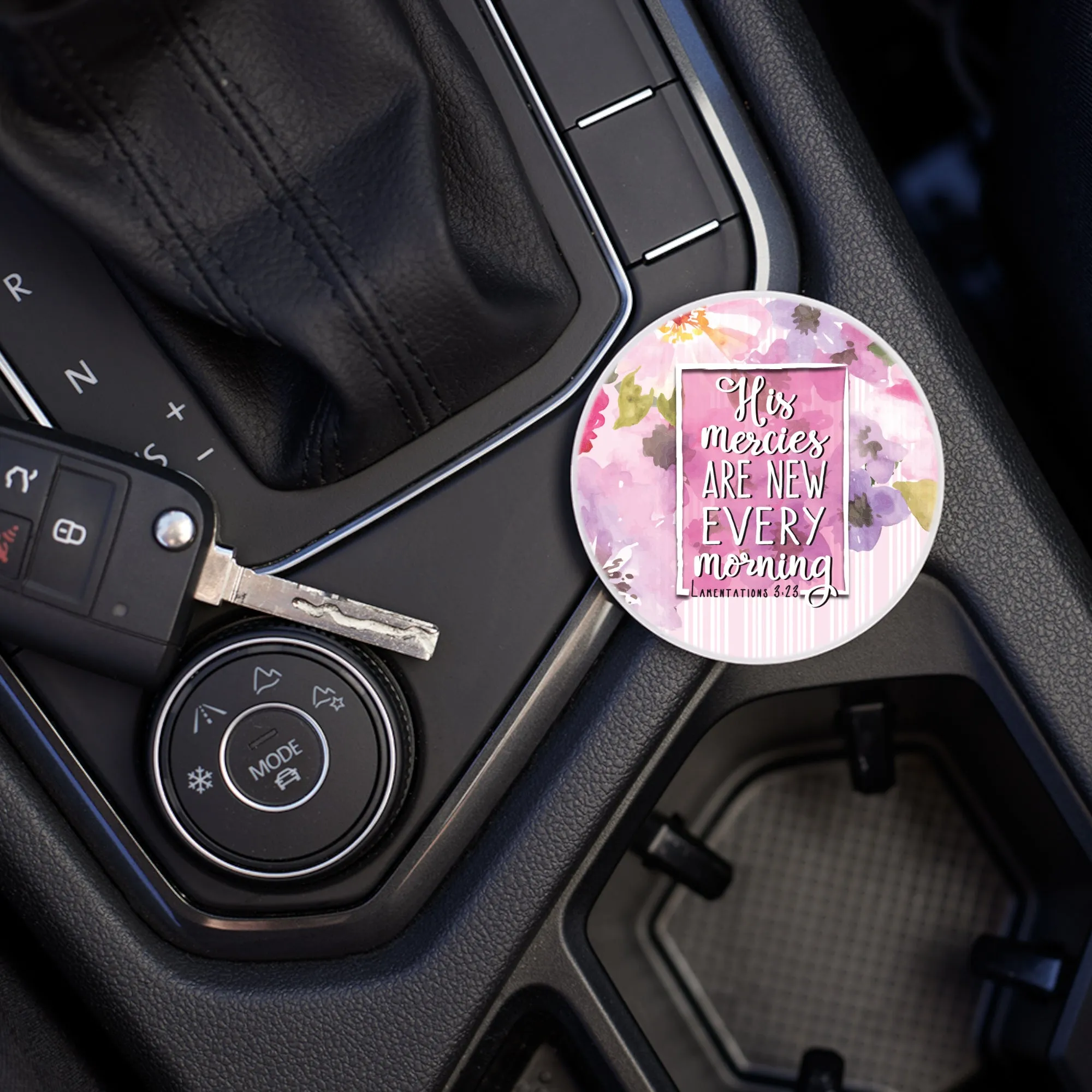 Mercies New Morning Floral Pink 2.75 x 2.75 Ceramic Car Coasters Pack of 2