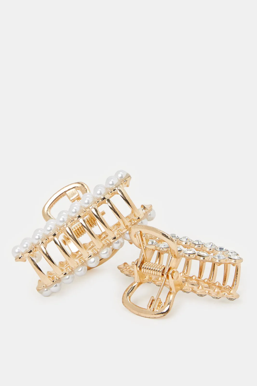 Women Gold Pearls Hair Claw (Pack of 2)